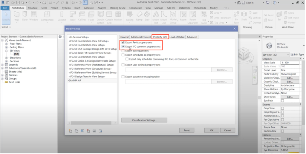 How to export IFC files from Revit GAMMA AR