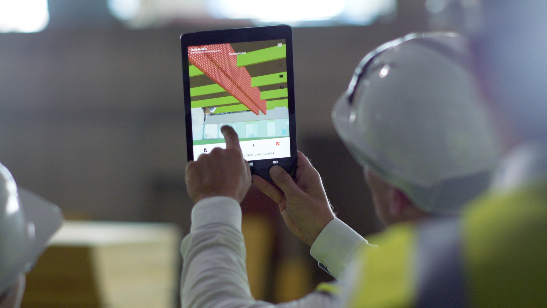 construction worker showing augmented reality for construction