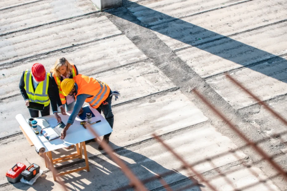 Construction project management team on construction site