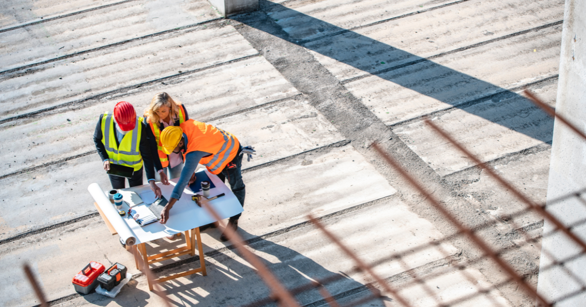 Construction project management team on construction site