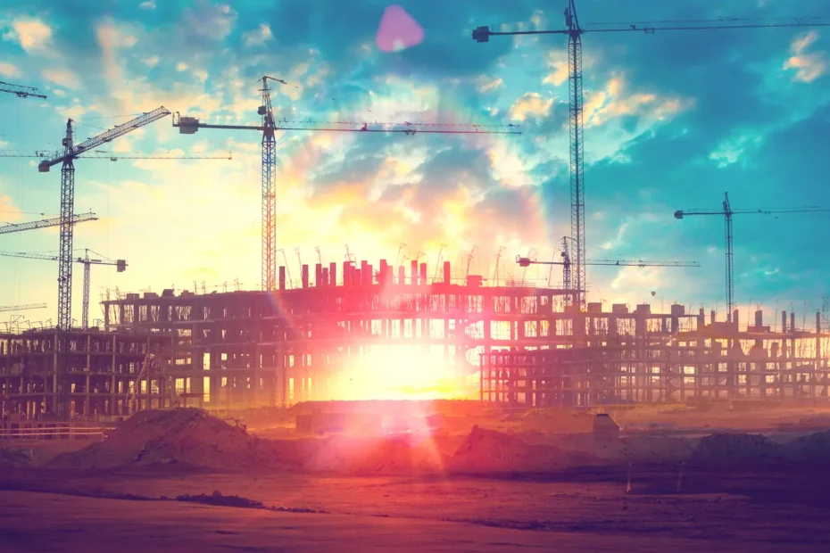 Construction site sunset